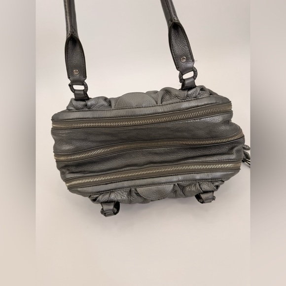 Cole Haan Silver Pebbled Leather Satchel Shoulder Bag Double Handle Zip Top - Picture 3 of 16